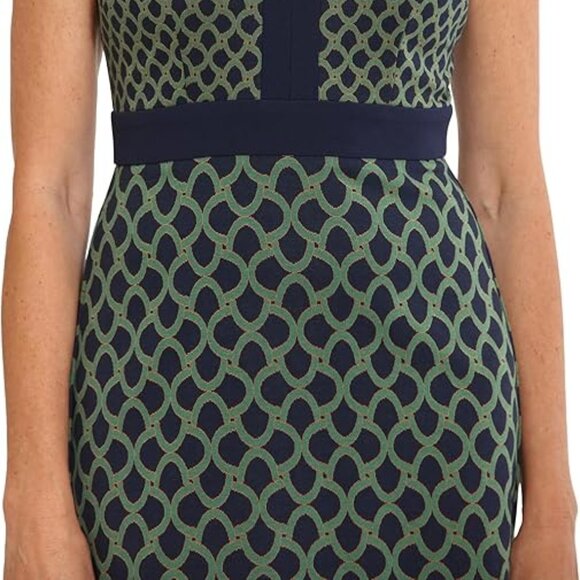 LONDON TIMES Women's Sheath Geo Link Navy/Green Mini Dress Size 14 NWT - Picture 6 of 8